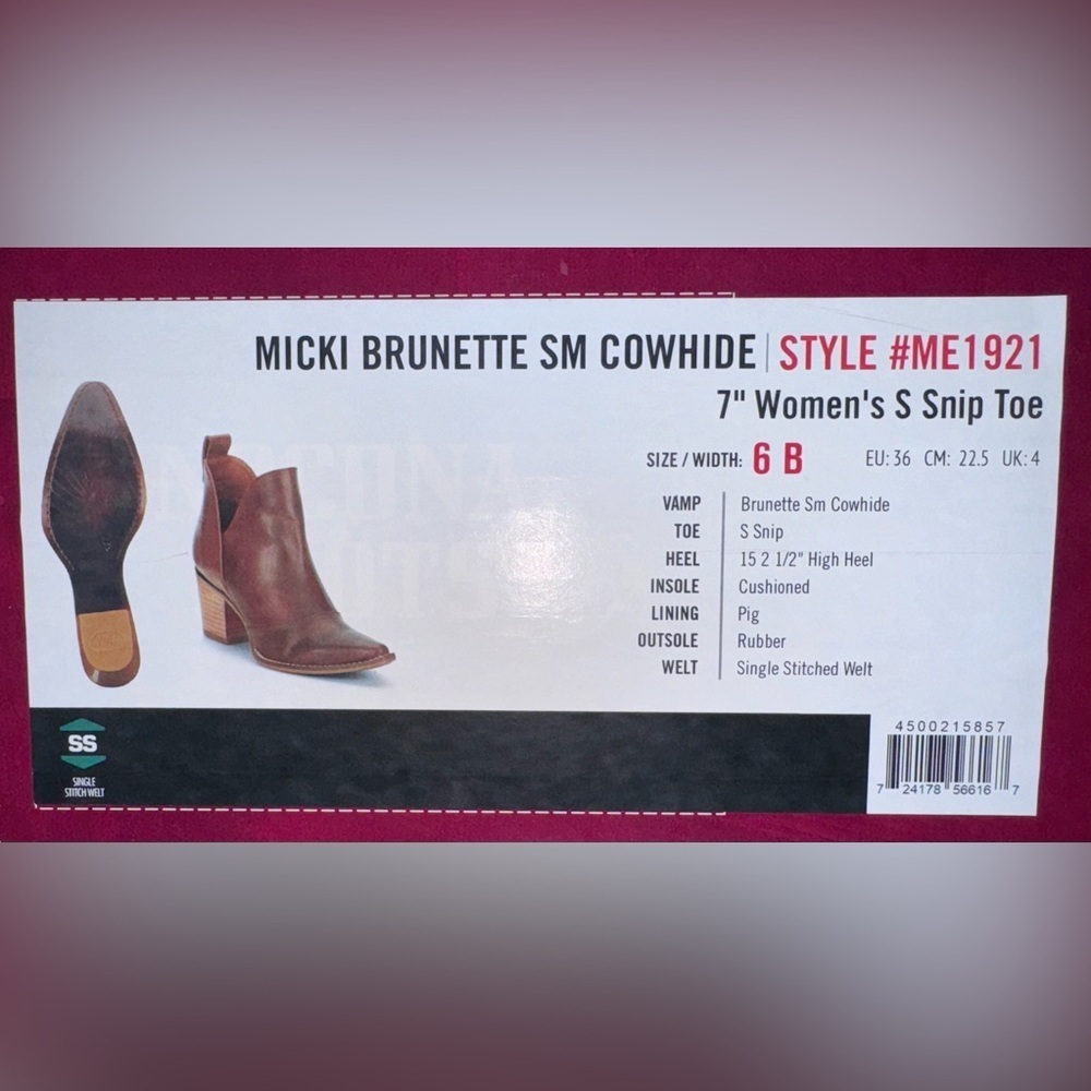 New Womens Nocona Micki Cowhide 7" Snip Toe Ankle Boots Bootie Shoes Size 6 - Picture 8 of 8